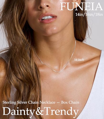 FUNEIA 925 Sterling Silver Necklace for Women Trendy Dainty Real Silver Chain Necklace Simple Thin Box Chain Beaded Chain Snake Chain Herringbone Necklaces Jewelry 14/16/18 Inch2