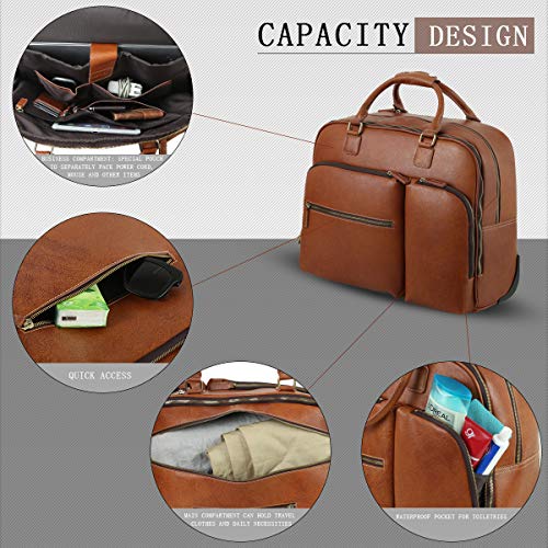 Leathario Leather Suitcase Trolley Luggage Travel Duffle Bag Weekend Overnight Rolling Suitcase Rolling Laptop Case Wheeled Briefcase Bag Suitcase Roller Boarding Under Seat Case