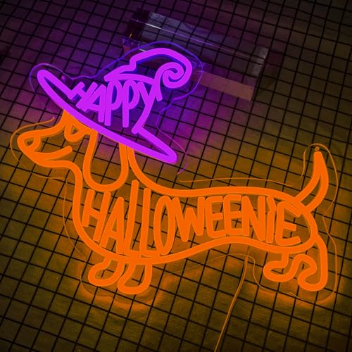 Image of Happy Halloween Neon Sign Halloween Neon Sign for Wall Decor Dimmable Dog Neon Light for Halloween Door Porch Room Party Wall Decor