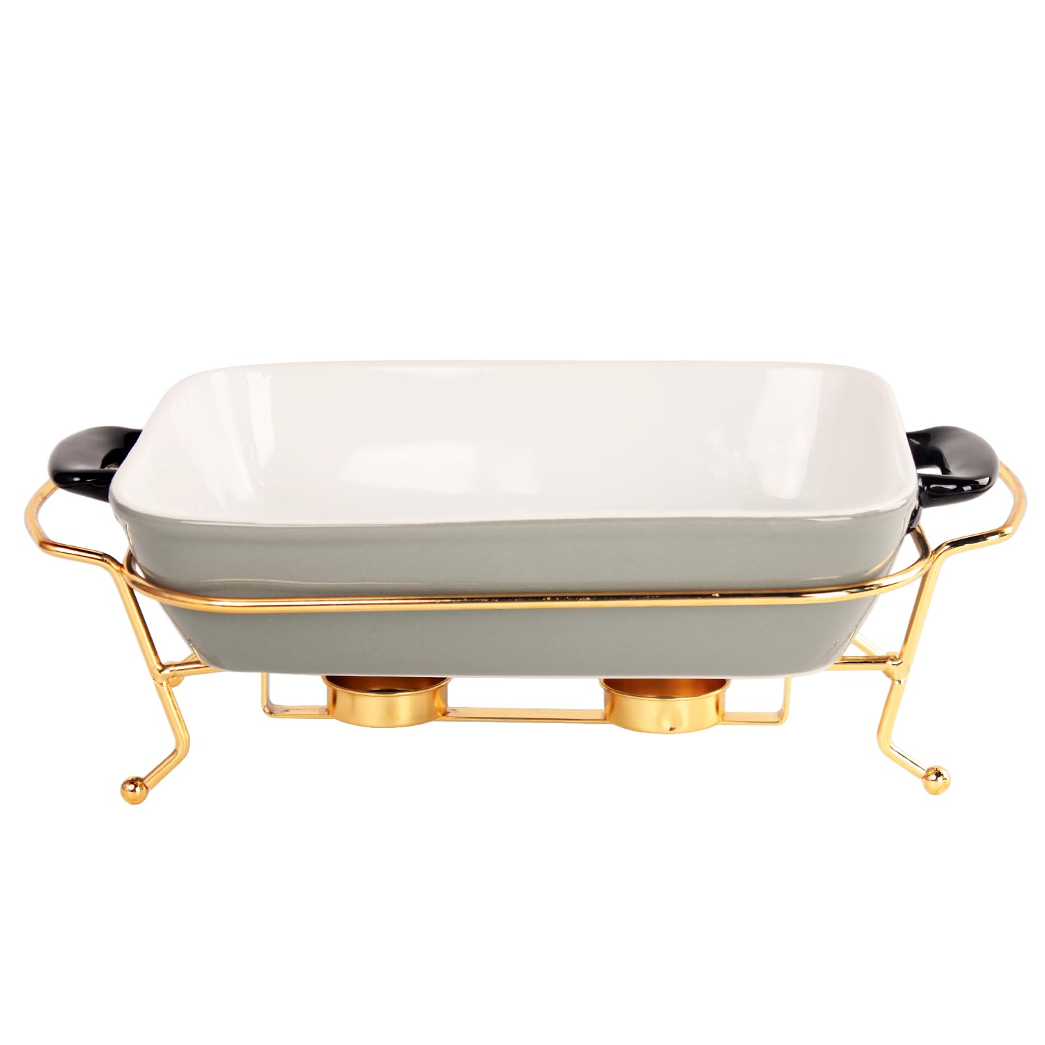 jinsongdafa Ceramic Casserole Dish 1.3 Quart Bakeware with rack, 9 x 6 Lasagna Pan, Buffet, hot pot, Catering Casserole for party, Bakeware With Handle, Microwave, Dishwasher, Oven Safe (Gray with rack)