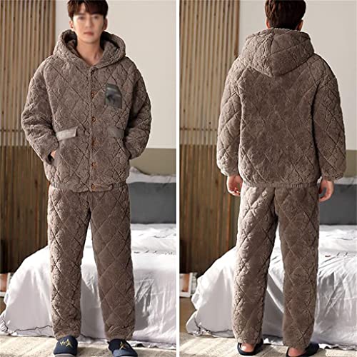 Men's Winter Home Clothes Hooded Three-layer Pajamas Coral Fleece Men's Winter Quilted Thickened2
