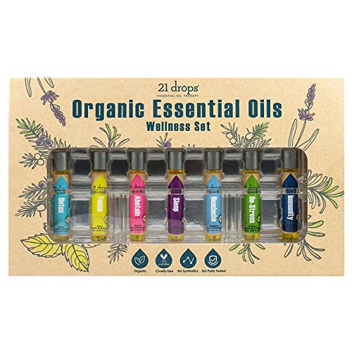 21 drops Organic Essential Oils Wellness Set 0.27 oz, 7-count