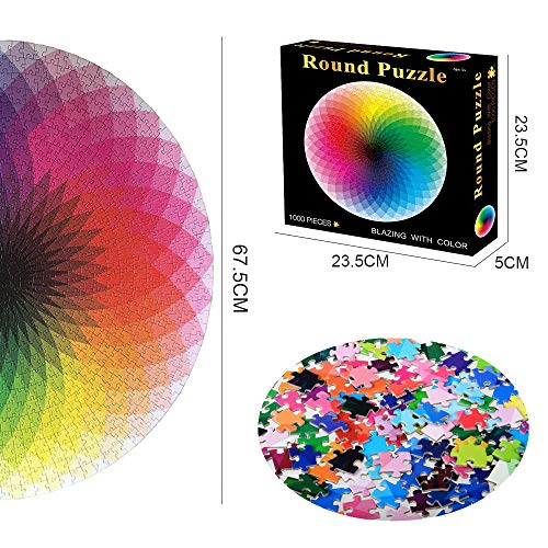 TINYOUTH 1000 Teile Rund Puzzle für Erwachsene, Regenbogen, 67.5cm/26.57in 2mm Karton - Familienpuzzle Verringerter Druck Schwieriges… – Ansicht 5