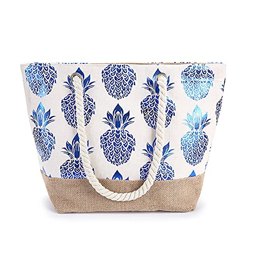 Woman Summer Beach bag Stripe Canvas tote bag with Zipper and Rope Handle large Shoulder Bag