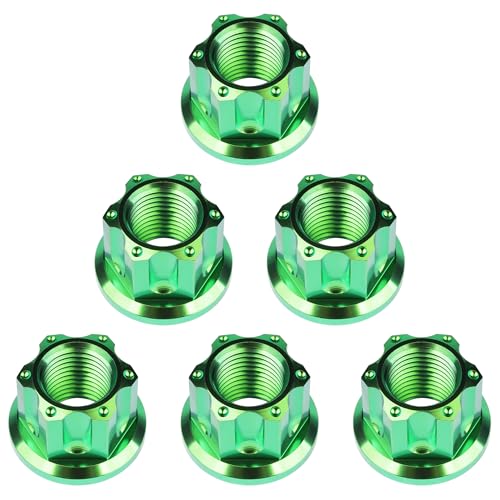 Image of Titanium M6 M8 M10 M12 M14 M16 Flange Bolt Nut Bicycle Motorcycle Rear Axle Car Modification Accessories Pack of 6 (M12 Pitch 1.5mm, Green)