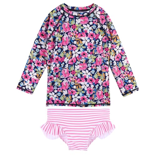 Image of XFGIRLS Girls 2-Piece Swimsuit Long Sleeve Rash Guard Set Toddler 6M-8Y | UPF 50+ blocks 98% UV, Quick-dry, Easy on /off, Bright colors stand out, Machine wash, Breathable, Beach, swim, water park