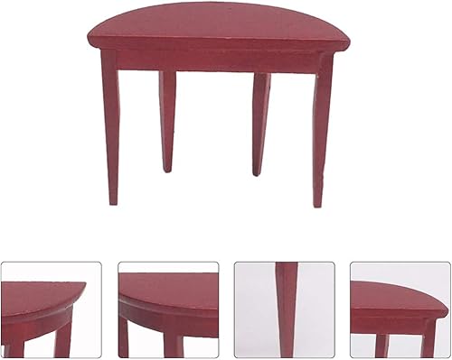 Miniatura 9 de Mesa auxiliar de madera en miniatura Mesa de té para casa de muñecas Mesa media redonda Modelo 1: 12 Escala Accesorios en miniatura para muebles de