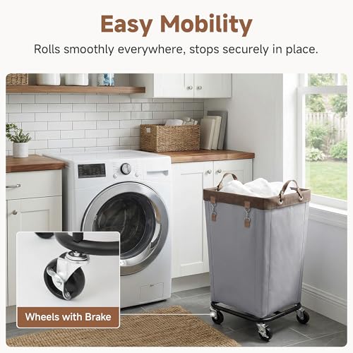 Image of StorageWorks 160L Laundry Basket with Wheels, Large Rolling Hampers for Clothing Organizer, Dirty Clothes Basket for Hotel, Home, Closet, Dorm, Light Grey