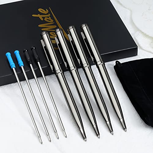 Wemate 4Pcs Slim Retractable Ballpoint Pens, Extra 4Pcs Ink Refills In Black And Blue, Metal Pen 1.0Mm Medium Point, Writing Pens With Gift Box For Office,Teachers And Wedding Grey Nice Pens #TOP6