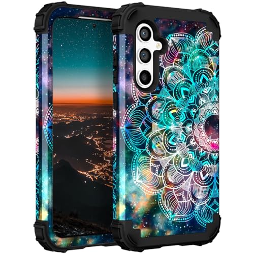Hocase for Galaxy S25 Case, Shockproof Heavy Duty Protection Soft Silicone Rubber Bumper+Hard Plastic Hybrid Protective Case for Samsung Galaxy S25 5G (6.2') 2025 - Mandala in Galaxy