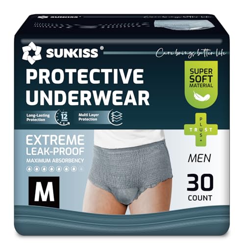 SUNKISS Pañales para Hombre con Incontinencia Protección Diurna Desechable Adultos Ropa Interior Absorbente con Máxima Gris Talla M 30 Unidades