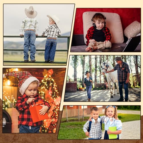 Boys' Button-Down Shirts Cowboy Western Plaid Long Sleeve with Bandana for Toddler Kids Outfit4