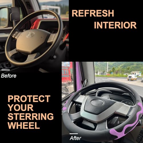 PINCTROT XL Size 17.5-18 Inch Comfy Grip Steering Wheel Cover for Semi Truck, Fits RV, Big Rig Trucker, 18 Wheeler and Classic Cars, Anti-Slip Design 17.5-18 Inch(Silicone Purple)