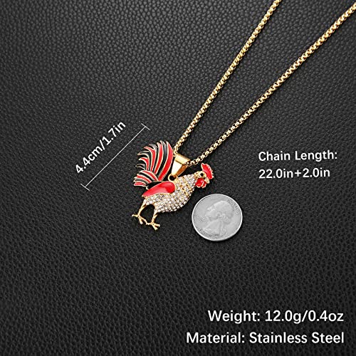 AsAlways 18K Gold Plated Cock Pendant Inlay CZ Vintage Hip Hop Rock Punk Totem Amulet Charm Rooster Necklace Gift Jewelry 5