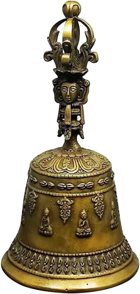Hand Bell Brass Vintage Old Portrait Relief Handbell, Industrial Style Cafe Desktop Decoration Service Bell, (Color : Old Color, Size : 7.3 * 3.6 inches)