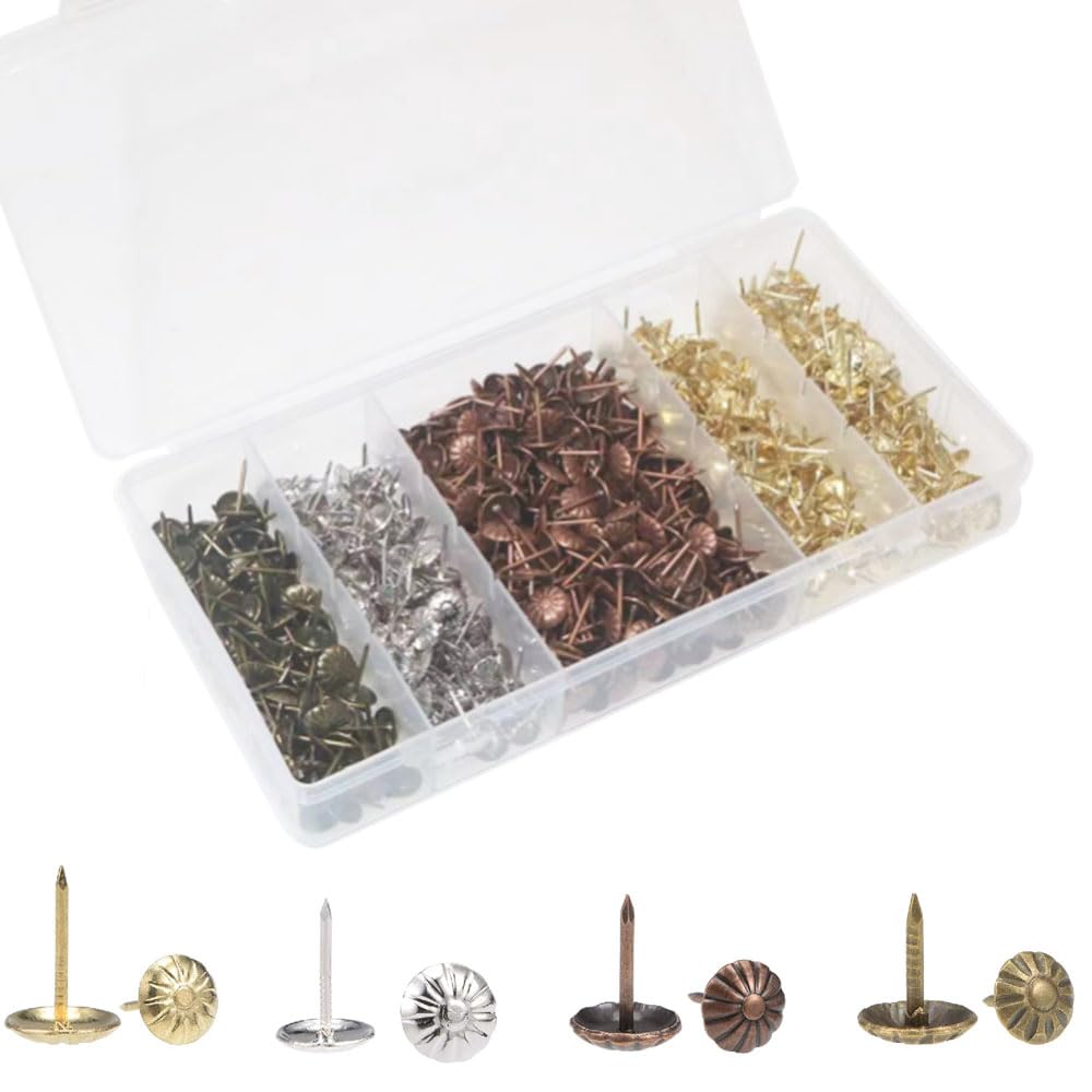 Upholstery Tacks, 480pcs 7/16 Inch Furniture Tacks Nails,Upholstery Nails for Furniture DIY Decorative,DIY Project, Home Decor (480PCS Assortment Kit)
