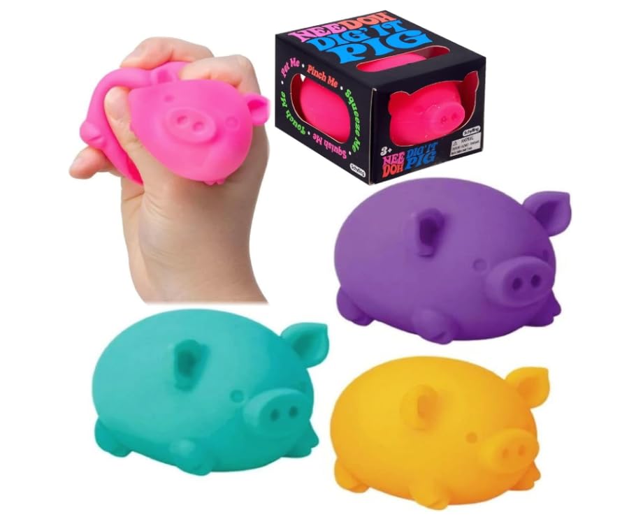 Schylling Nee Doh Dig' It Pig...Groovy Glob! Squishy, Squeezy, Stretchy Stress Fidget Balls Gift Set Party Bundle - 3 Pack (Assorted)