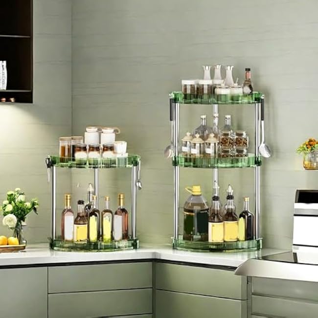 Kitchen Shelves Multifunctional Storage Rack Bathroom Organizer Unit with Hooks Cosmetics Snack, Easy Assemble,Green,4 Tier-eL6jrSs8