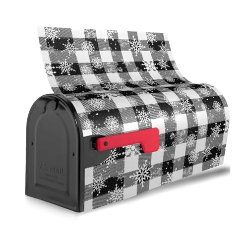 Image of Black and White Buffalo Check Snowflake Snowy Plaid Mailbox Covers Magnetic Mailbox Wraps Post Letter Box Cover Standard Oversize 21 inchX18 inch /25.5 inch X 21 inch Mailwrap Garden Home Decor