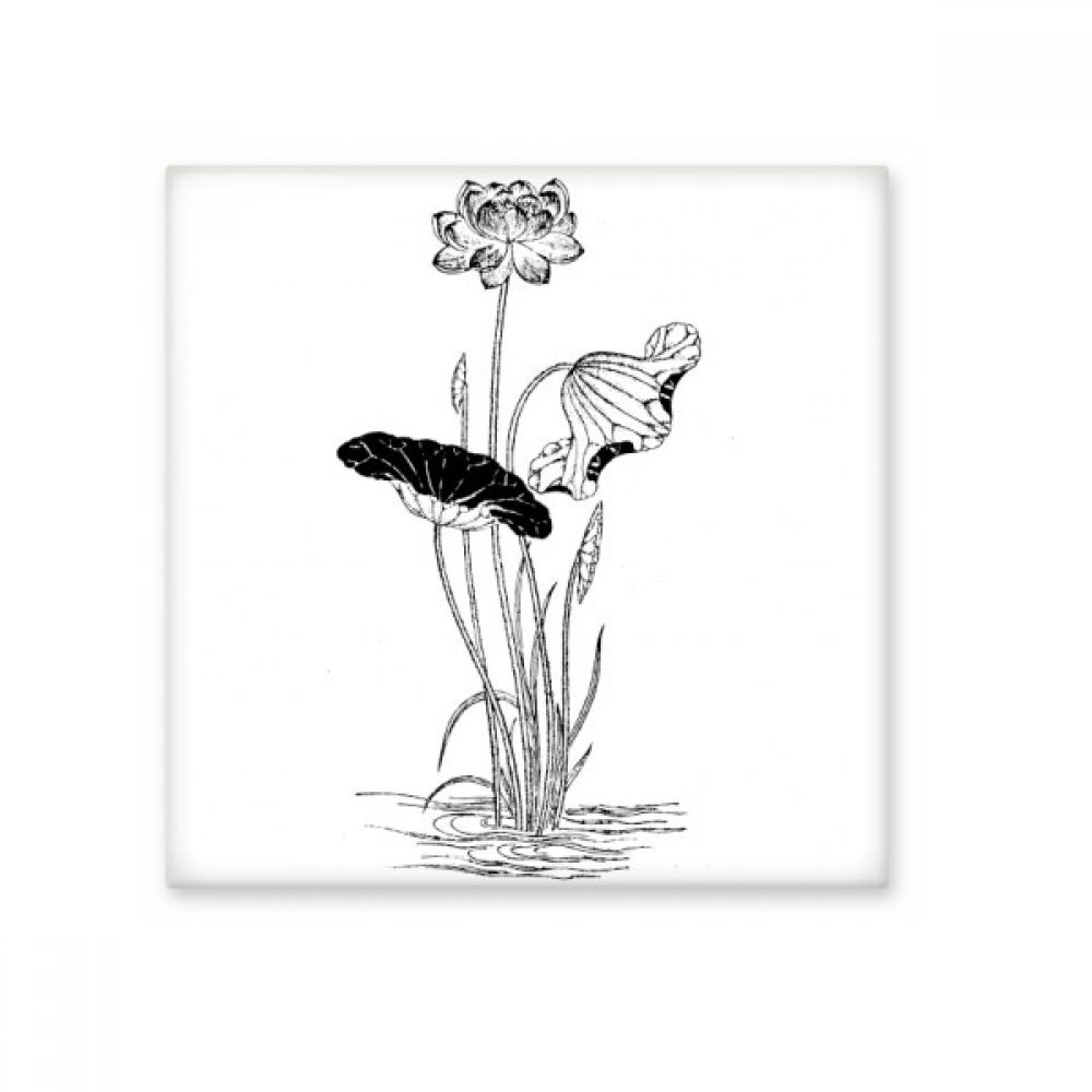 Cadeau décoration artisanale fleur d'eau lotus noir et blanc en céramique brillante pour la maison
