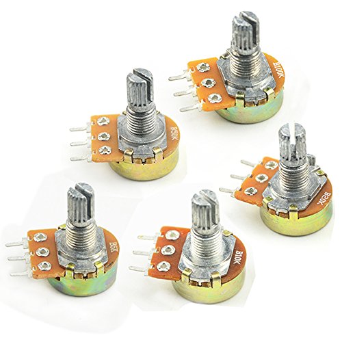 WMYCONGCONG 15 PCS B5K B10K B20K B50K B100K Ohm Knurled Shaft Linear Rotary Taper Potentiometer with 5 Color Knob (Single Linear Kit) - Thumbnail 2