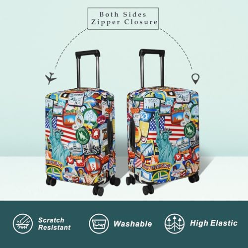 Image of Explore Land Travel Luggage Cover Suitcase Protector Fits 18-32 Inch Luggage, Statue of Liberty, S