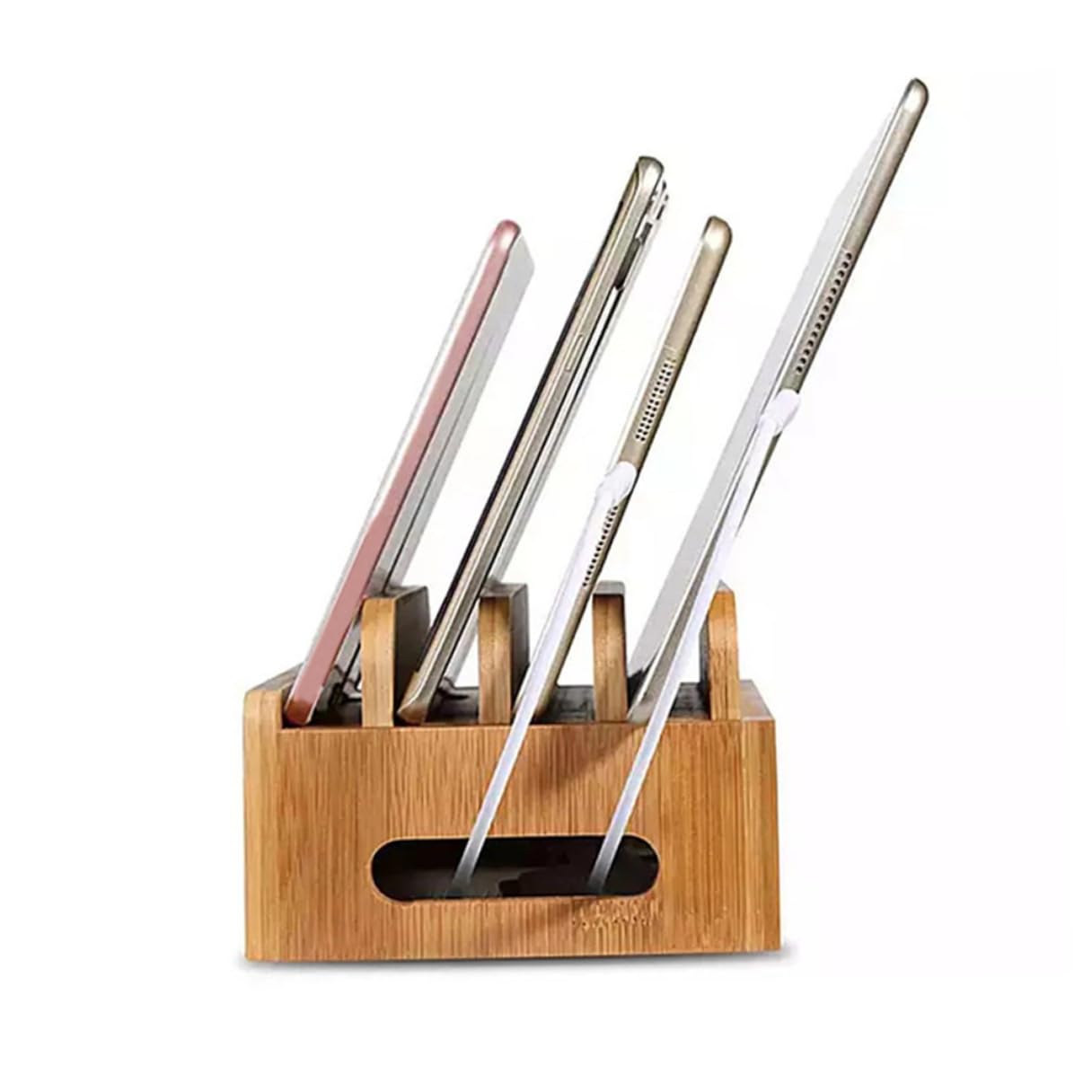 DOITOOL Supporto Caricabatterie USB in Legno per Telefono e Tablet Stazione Ricarica Multi-dispositivo con Organizzatore da Scrivania Elegante Porta Cellulare con Tre Bracci per Spazio
