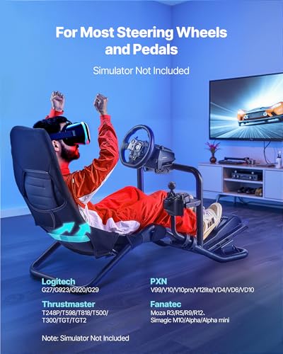 Image of VEVOR Racing Wheel Stand, Heavy-Duty Integrated Simulator Cockpit Steering Stand, Fit Logitech G25,G27,G29,G920,G923, Thrustmaster T300RS,TX F458,T500RS,T3PA-PRO (F1 /GT) and CSR Pedals, Black