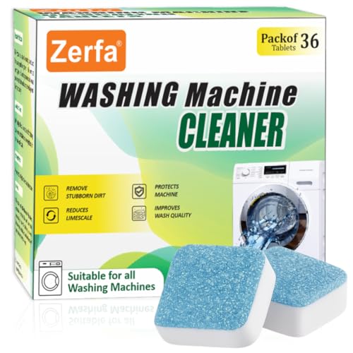 Image of Zerfa Pack of 36 Washing Machine Deep Cleaner Tablets, Descaling Powder Tablets for All Company's Front & Top Load Machine, for Automatic Cleaning of Tub & Drum Stain Remover (15g Each | 534g Total)