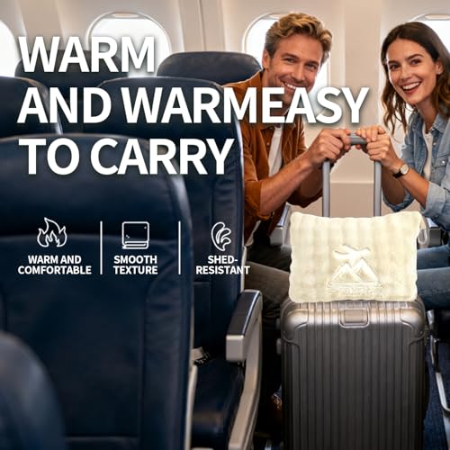 ZJRUIXI Travel Blanket and Pillow-2-in-1, Ultra-Soft&Compact, Airplane Blanket with Hand Luggage Belt and Backpack Clip,Travelers Accessories Gifts, 61x43 Inches（White）