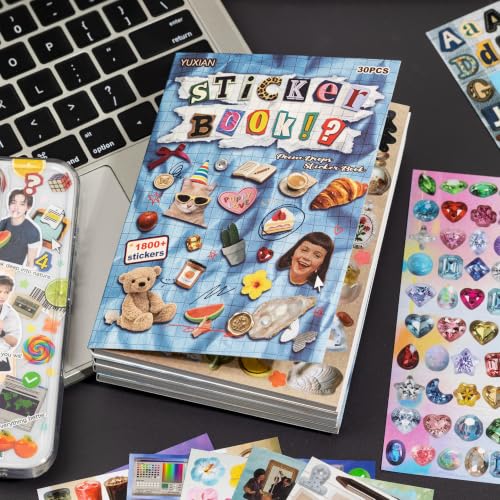 Image of Sticker Book with 1800+ Stickers, 30 Pages | Scrapbooking, Journaling, Decorative Stickers, Collage Style, Arts & Crafts