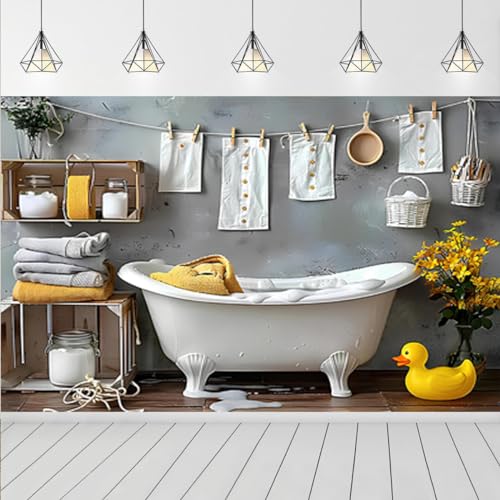 Fondo Fotográfico Baño Bebe 7X5FT Pato de Goma Amarillo miniatura 6