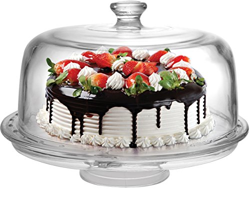 Circleware Bakery 6 in 1 Multi-Functional Glass Cake Stand Plate with Dome Home Kitchen Entertainment for Fruit Ice Cream Dessert Salad Cheese Candy Food Serving Platter 12 X 85 Clear