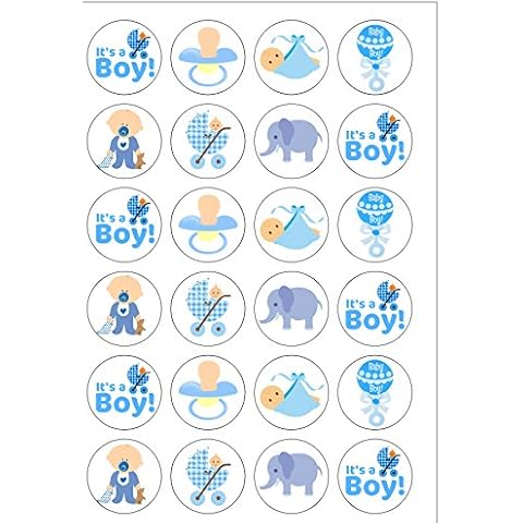 24 Edible Wafer Paper Cake Toppers for Baby Boy Shower Cover
