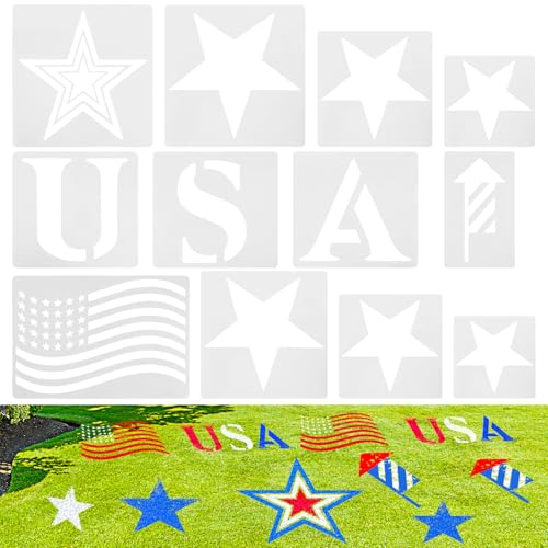 12 Pcs 4th of July Large Star Stencil for 250th Anniversary Large Stars American Flag Stencil for Painting on Yard Glass Wood Independence Day