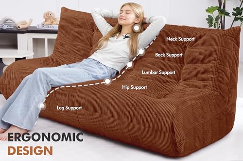 Image of Bean Bag Chair,Giant Beanbag Chairs for Adults,Comfy Large Fireside Chair Lazy Sofa,Corduroy Bean Bag Lounger with Memory Foam Filled,Floor Sofa Couch for Home,Living Room (Brown, 3-Seater)