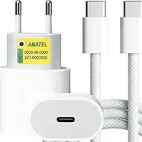 Carregador Turbo Tipo C compativel com iPhone 15, 15 pro,15 Pro Max, iPhone 16, 16 pro, 16 pro Max, Compativel c/IOS/Android/XIAOMI, Super Rapido, Fonte Entrada Tipo-C