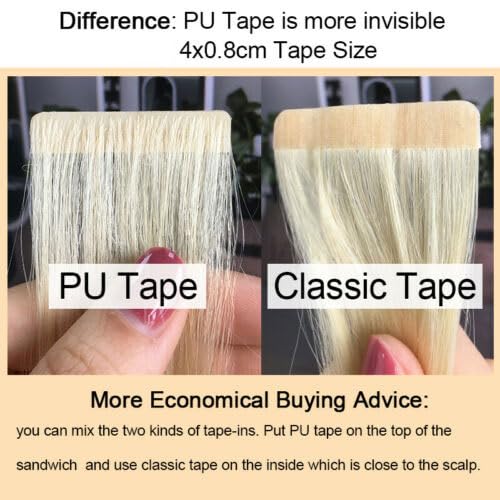 Miniatura 7 de 20 extensiones de cabello humano Remy invisibles de 18 pulgadas con cinta sintética invisible sin costuras atadas a mano (mezcla de rubio cenizo