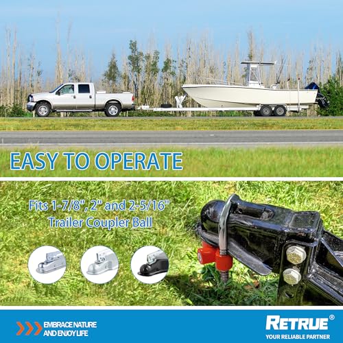 Image of RETRUE Universal Coupler Lock Trailer Locks Ball Hitch Trailer Hitch Lock Adjustable Security Heavy-Duty Steel Fits 1-7 /8 Inch, 2 Inch, 2-5 /16 Inch Couplers, Red