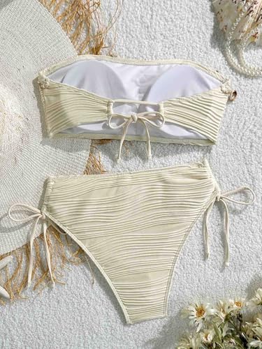 Women's Two Piece Adjustable Halter Boob Tube Top and Bottom with Ocean Accessories Bikini Set Sexy Bathing Swimsuits4