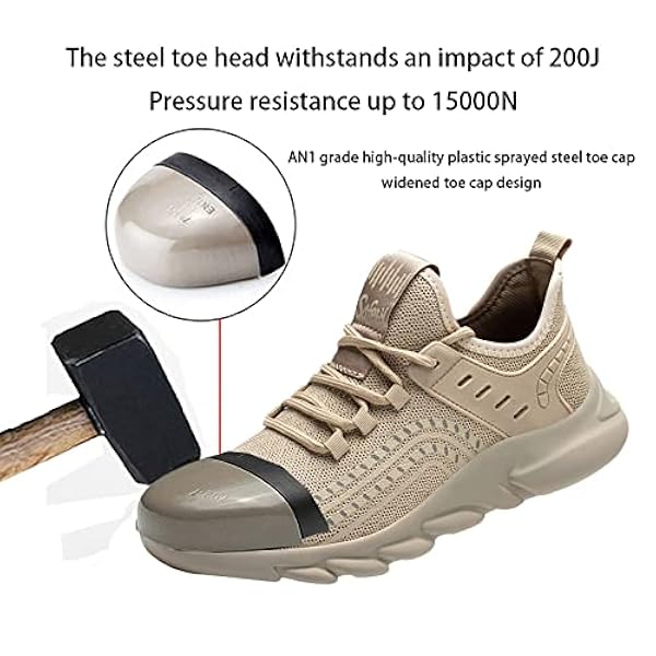 Heren Dames Stalen Neus Schoenen Unisex,Hoge Sterkte Lekbestendigheid, Waardoor Scherpe Voorwerpen De Zool Niet Doorboren,Ook Als Wandelschoenen Voor Buiten,Khaki▁45