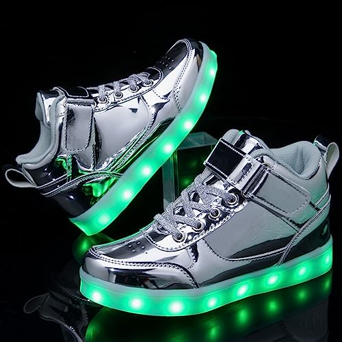 Serouny SNGB2303-SILVER34 Kids Light Up Shoes Led Sneakers High Top Usb Charging Flashing Trainers thumb #2