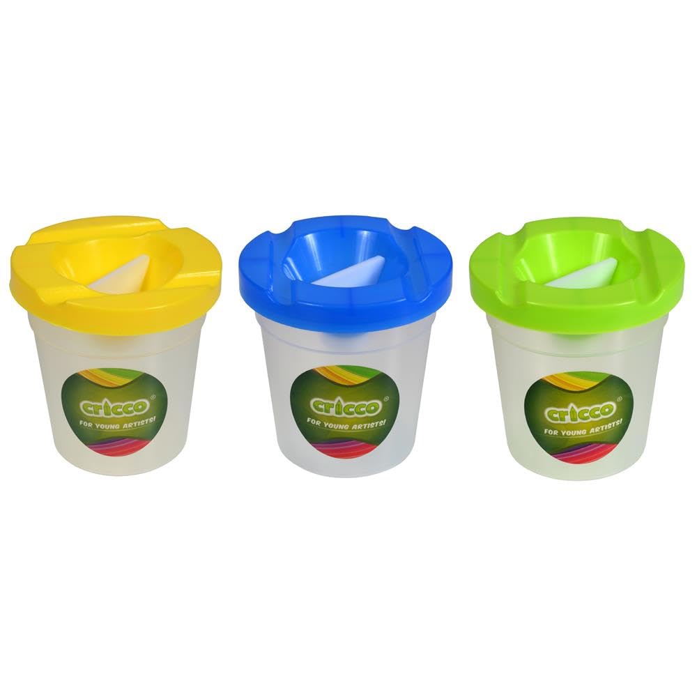 Cricco - Brush cup with leakage protection - for children, students, creative work - Cup with lid - Painting items - Leak-proof - with water protection - Round - Transparent - Plastic - 180 ml