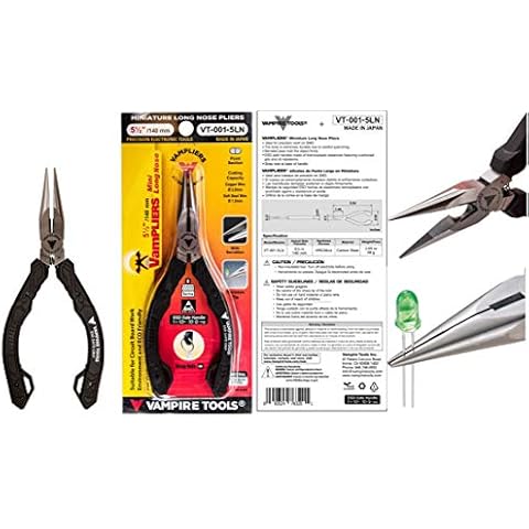 VAMPLIERS 5.5" Mini Long Nose Pliers with Serrated Jaws, Wire Cutter & ESD Safe Grip. Made in Japan. For Precision Work on PCB/SMD Electronics & PC Components/Electronic Repairs. Cover