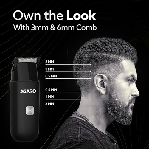 Image of AGARO Beard Trimmer MT7007, 60 mins run time with Type C, 2pcs limit comb - 1mm & 3mm, Protective Cap, Washable Trimmer Head | Trimmer for Men