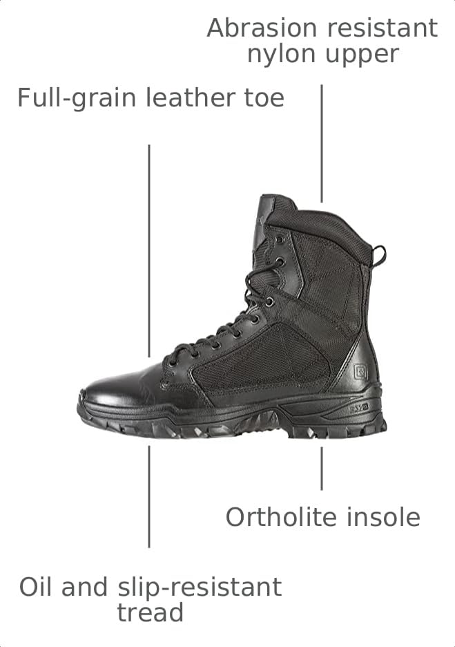 Image of 5.11 Tactical Mens Fast-Tac 6-Inch Professional Work Boots Lightweight | Style 12380, Lightweight Work Boots, Slip Resistant Sole, Rugged Duty Patrol, Cushioned Comfort