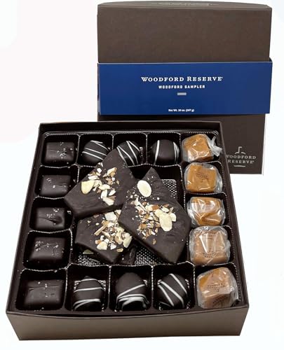 Woodford Reserve Bourbon Candy Sampler, Assorted Chocolate Candies with Bourbon Balls, Caramels, Mint Juleps, Butter Crunch, Dark Sea Salt Caramels 20 oz