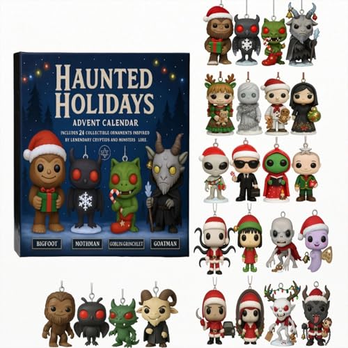 Haunted Holidays 2025 Advent Calendar, 24 Days Christmas Countdown Calendars With 24 Cryptids & Monsters Ornaments - Gifts for Monster Lovers Bigfoot Fans