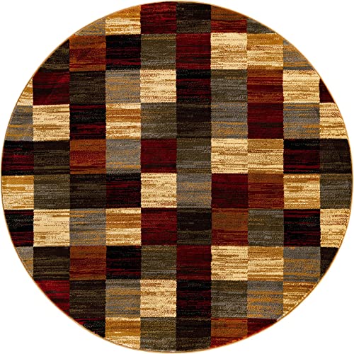 Image of Unique Loom Barista Collection Area Rug - Gava (6' 1 inch Round, Multi /Brown)