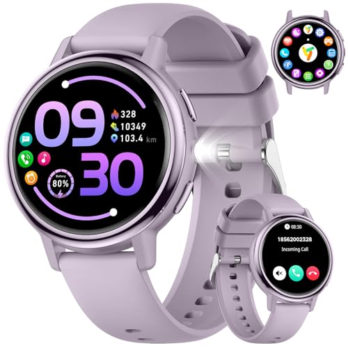 FITFLEX Reloj inteligente para mujer con llamada Bluetooth, pantalla táctil AMOLED de 1,26 pulgadas, reloj inteligente para mujer con 120 modos deportivos, IP68 resistente al agua, reloj de fitness